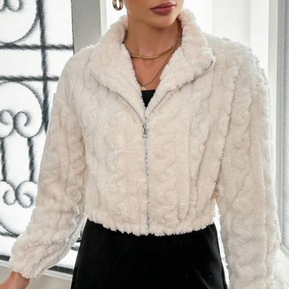 SHEIN Privé Women'S Drop Shoulder Plush Jacket L (8/10) Apricot